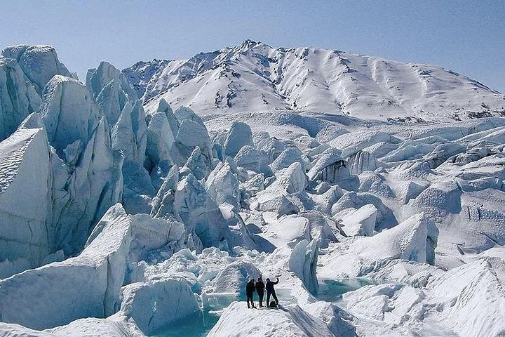 Guided group among the serac spires of the Matanuska Glacier
